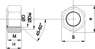 Гайка шестигранная со стопорным кольцом DIN 985