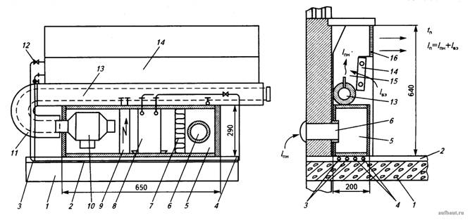 Схема установки под окном приточно-утилизационного агрегата ПУА 60/100 и доводчика эжекционного ДЭ 1.6.60/100 в квартирной системе отопления