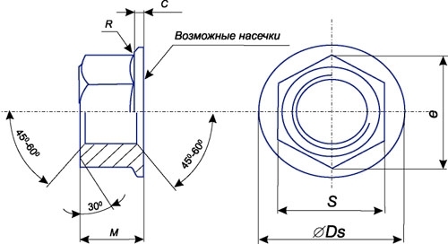 Гайка шестигранная с фланцем DIN 6923