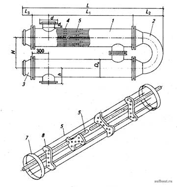 Общий вид горизонтального секционного кожухотрубного водоподогревателя (ВВП) с опорами-турбулизаторами
