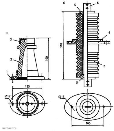 Изоляторы: а - опорный; б – проходной