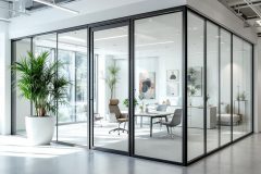 Современный офис с перегородками из стекла и алюминия