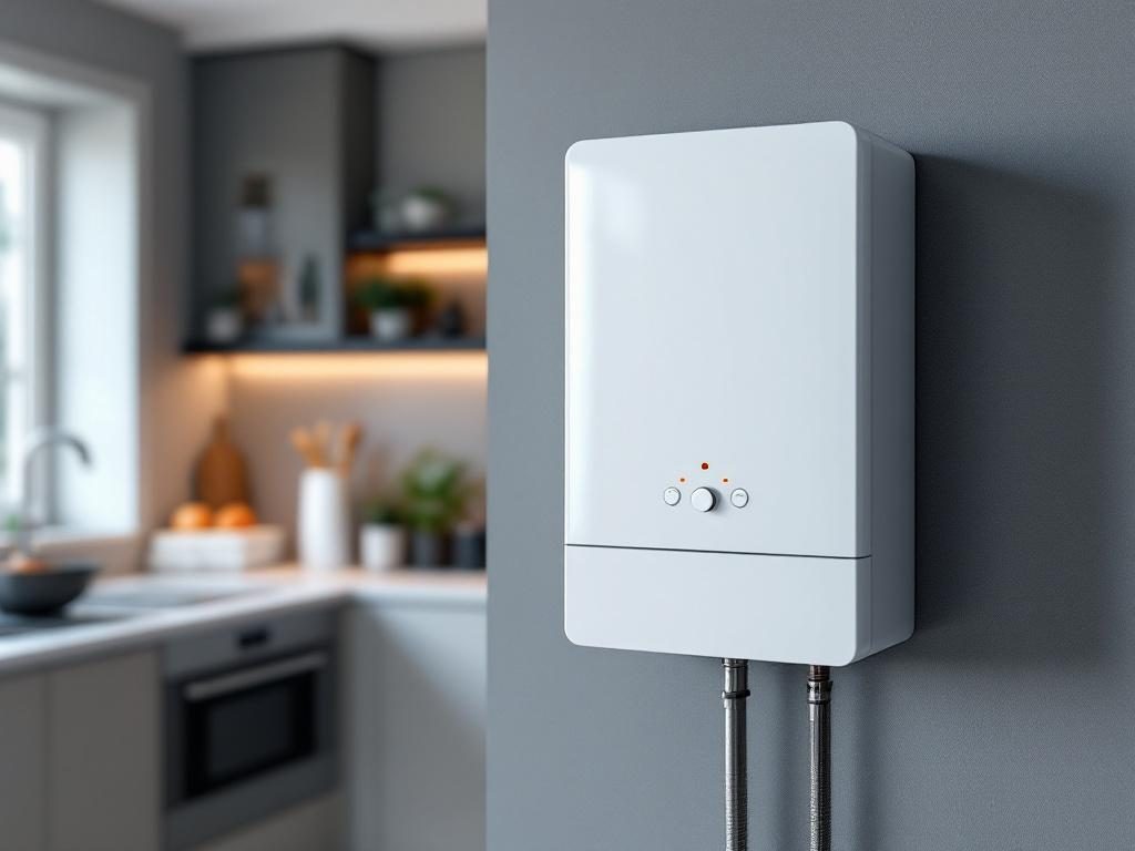 Настенный газовый котел в интерьере кухни