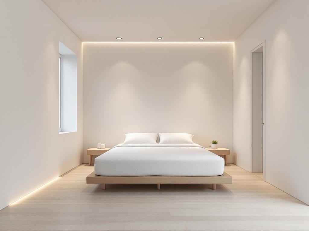 Минималистичная спальня с точечными светильниками
