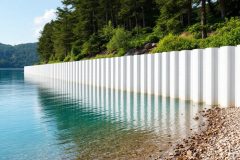 Укреплённый берег озера с использованием ПВХ-шпунта