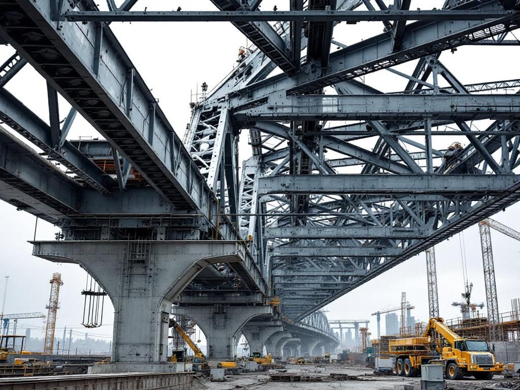 Строительство моста с стальными конструкциями